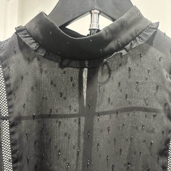 Zara Sheer Black Dotted Ruffle-Neck Blouse - Picture 3 of 9